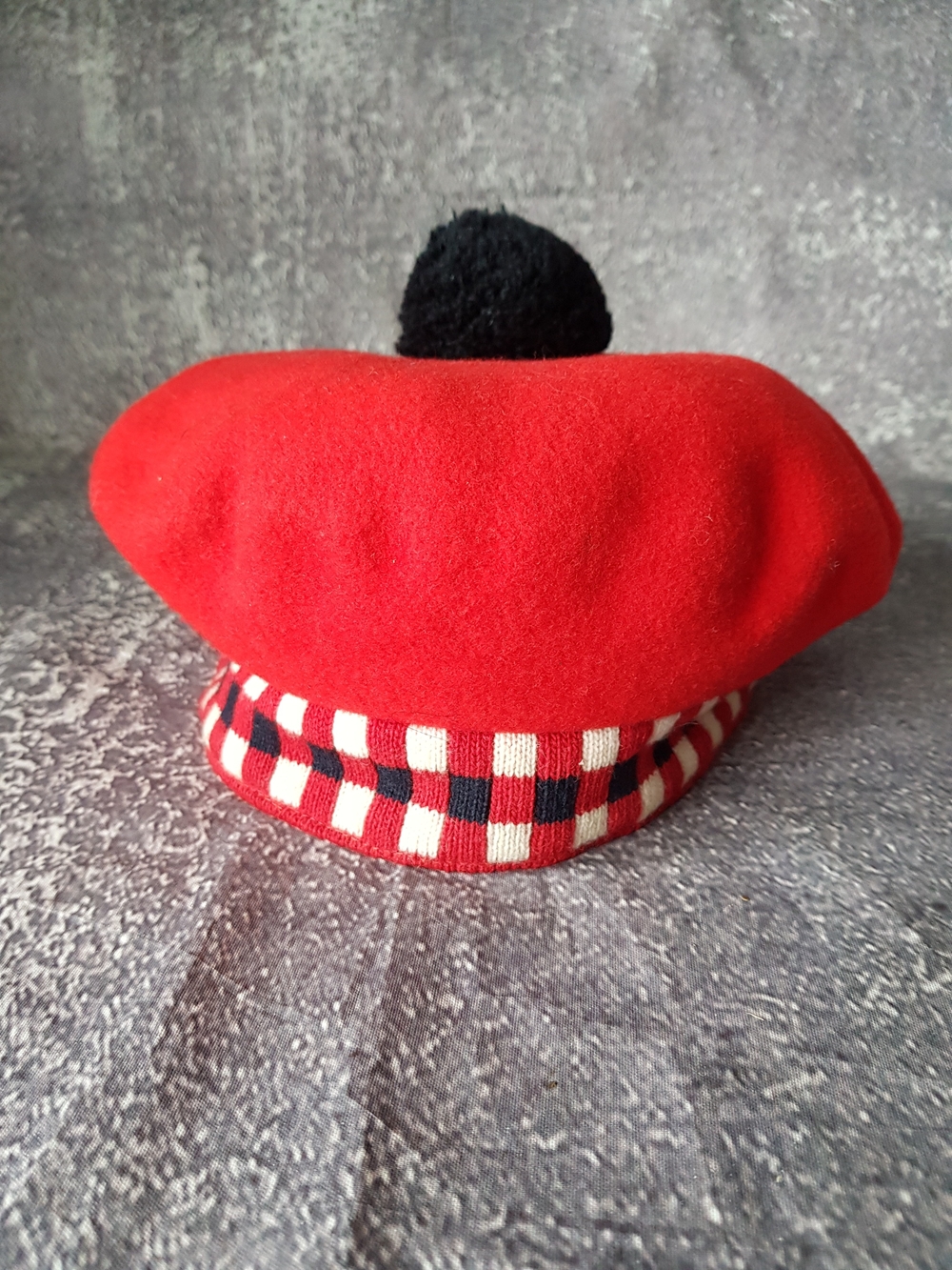 Vintage Wool Parkhurst Pom-Pom Beret with Check Trim